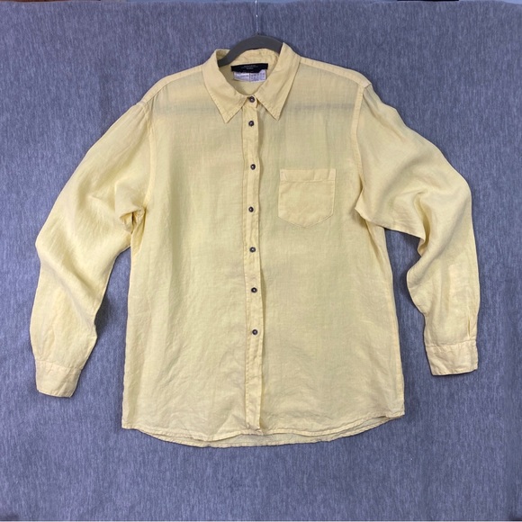 WEEKEND Max Mara Shirt Womens L Linen Yellow Button Up Long Sleeve Casual Italy - Picture 1 of 11